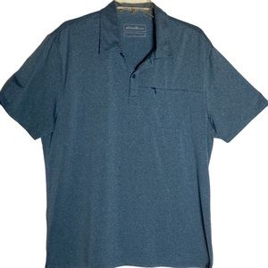 Eddie Bauer Men Polo Shirt FREEDRY Blue L Front Zip Pocket Athletic Golf…